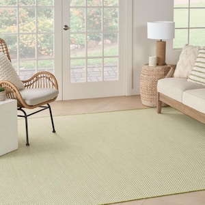 Courtyard Ivory Green 6 ft. x 6 ft. Solid Geometric Contemporary Square Indoor/Outdoor Area Rug