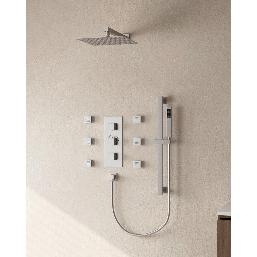 EVERSTEIN 3-Spray Patterns Thermostatic Wall Mount Rain Dual Shower ...