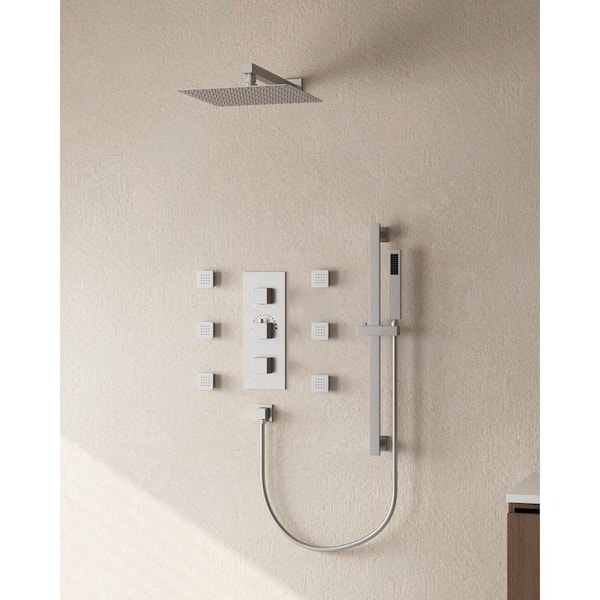 22 Wall Mounted Thermostatic Rain Shower Head System With 6 Body Jets