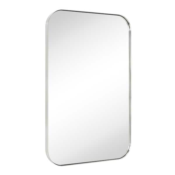 TEHOME Mid-Century 24 in. W x 36 in. H Rectangular Stainless Steel Framed Wall Mounted Bathroom Vanity Mirror in Brushed Nickel