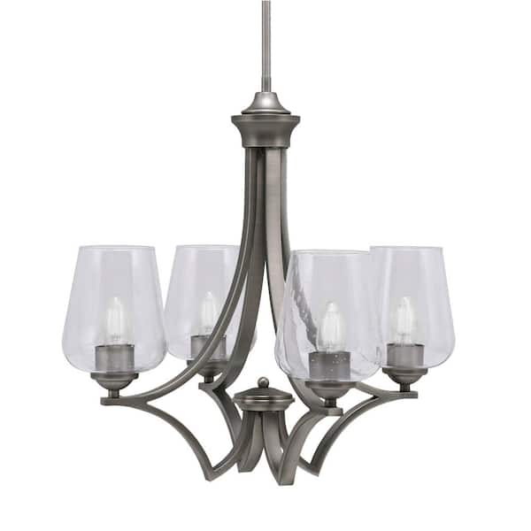 Unbranded Clevelend 4-Light Graphite Round Chandelier with 5 in. Clear Bubble Glass Shades, No bulbs included