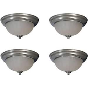 11 in. Brushed Nickel Flush Mount Fixture Frosted Glass Shade (4-Pack)
