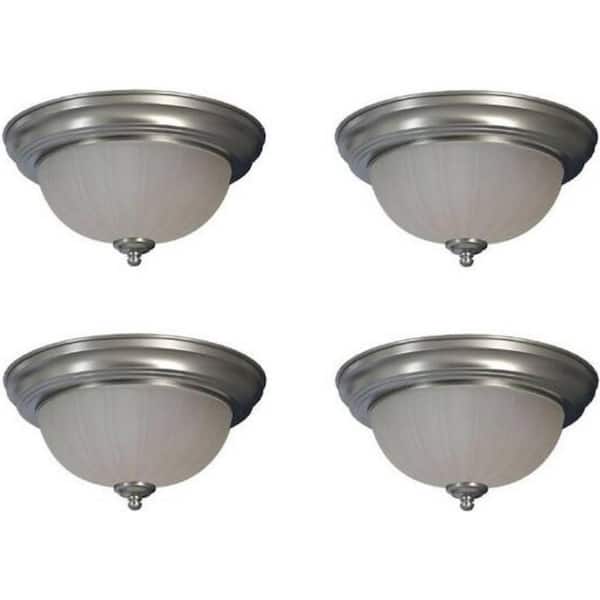 SUPERHUNTER 11 in. Brushed Nickel Flush Mount Fixture Frosted Glass Shade (4-Pack)