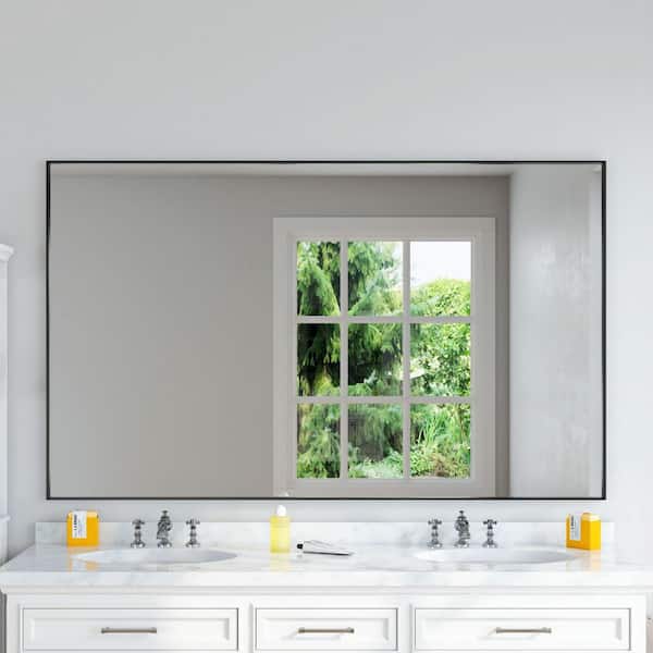 TOOLKISS 72 in. W x 32 in. H Rectangular Aluminum Framed Wall Bathroom Vanity Mirror in Black