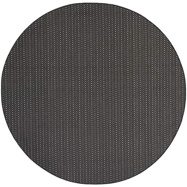 Horizon Indoor/Outdoor Black 8 ft. Round Geometric Contemporary Round Area Rug