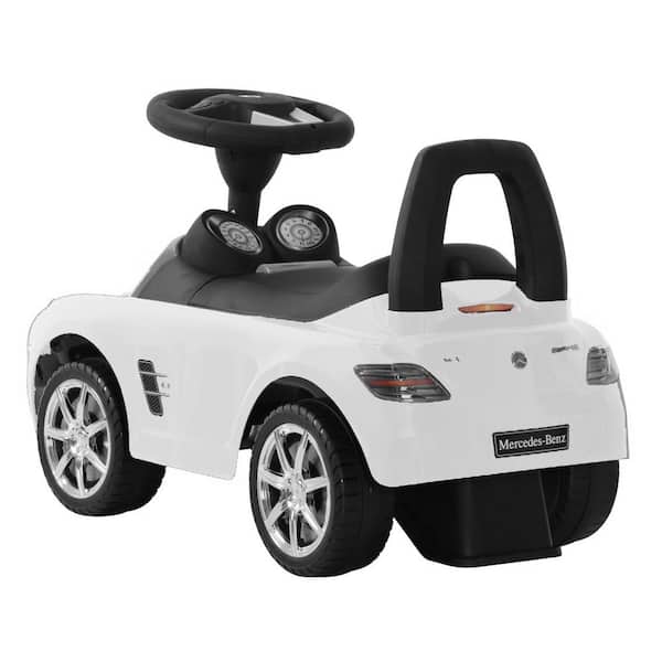 White Licensed Mercedes-Benz Kids Ride On Toy Car Walker Scooter Pulling Wagon 