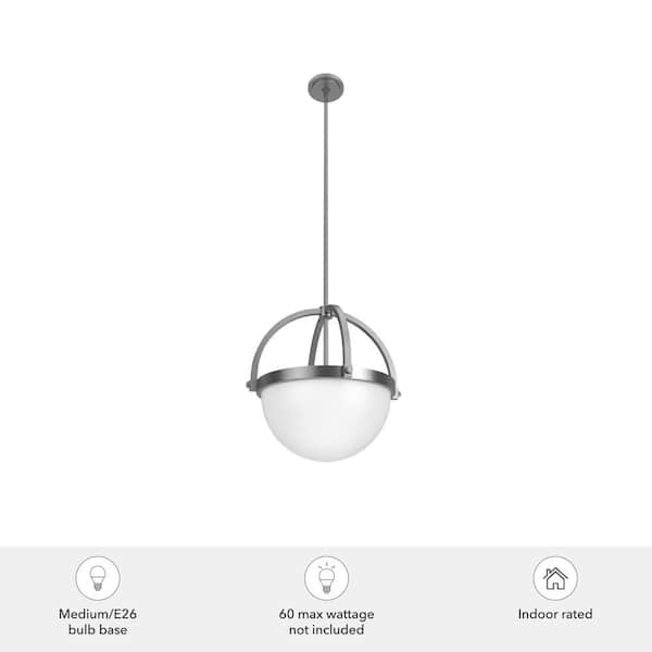 Hunter Wedgefield 4-Light Brushed Nickel Transitional Frosted Glass Bowl LED Medium Hanging Kitchen Island Light