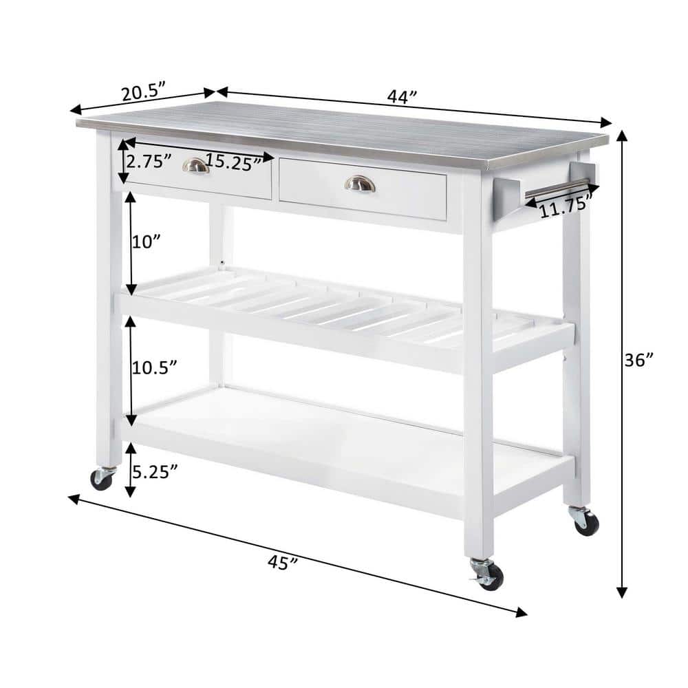 White Stainless Steel Kitchen Cart with Wine Rack and Storage