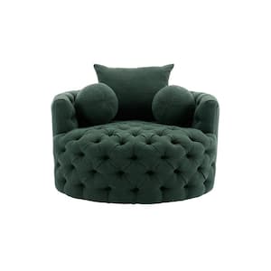Modern Emerald Chenille Swivel Upholstered Barrel Living Room Chair With Tufted Cushions