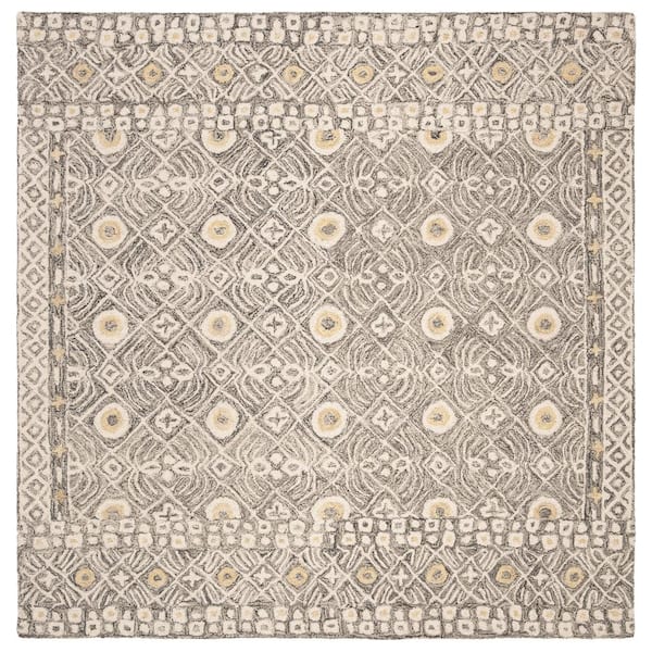 SAFAVIEH Micro-Loop Charcoal/Ivory 5 ft. x 5 ft. Square Border Distressed Area Rug