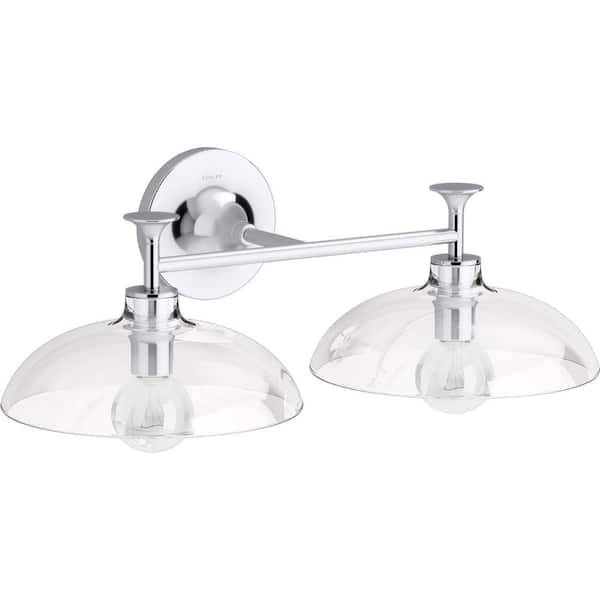 Tone 2 Light Polished Chrome Indoor Bathroom Vanity Light Fixture, UL Listed