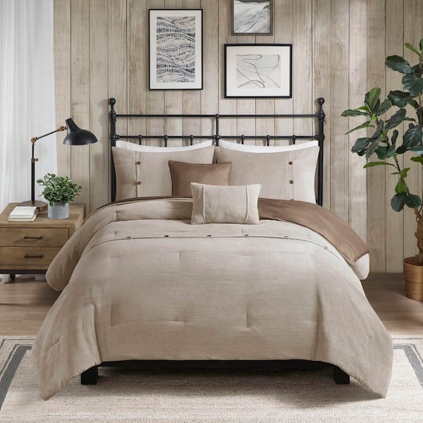 Lennox Tan Full/Queen 5-Piece Polyester Corduroy Comforter Set