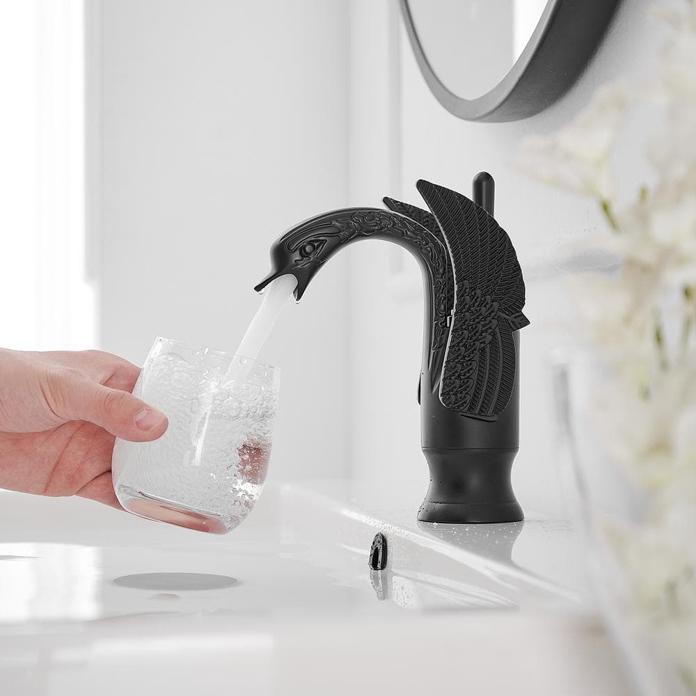 Matte Black Swan Single Hole Bathroom Faucet with Metal Drain