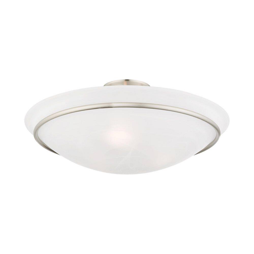 Transitional Brushed Nickel 3-Light Bowl LED Semi-Flush Mount