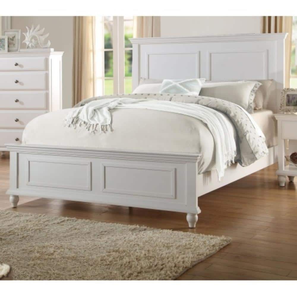 White 3PC California King Bed with Panel Headboard & 2 Nightstands