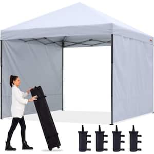 10 ft. x 10 ft. White Instant Pop Up Canopy Tent with 2 Removeable Sidewalls