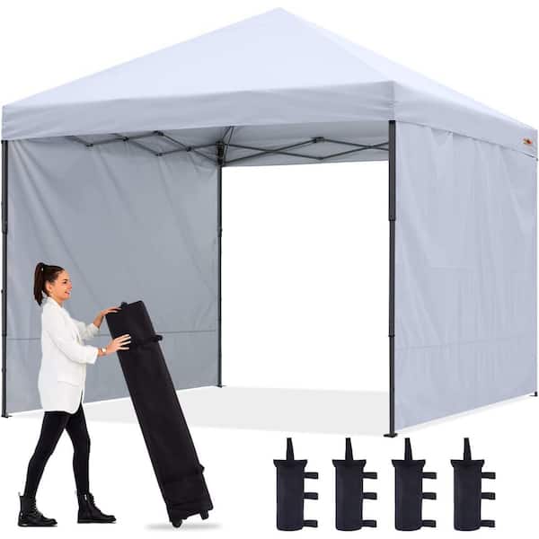 ABCCANOPY 10 ft. x 10 ft. White Instant Pop Up Canopy Tent with 2 Removeable Sidewalls