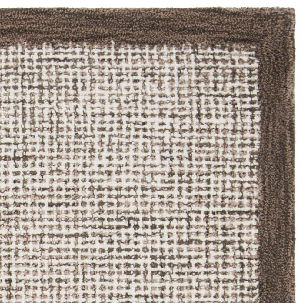 Ivory and Brown Handmade Wool Tufted Square Area Rug