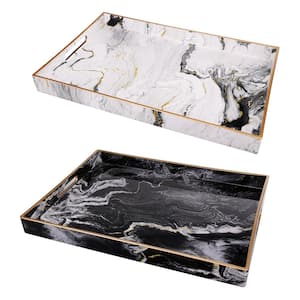 Black, White and Gold Decorative Tray (Set of 2)