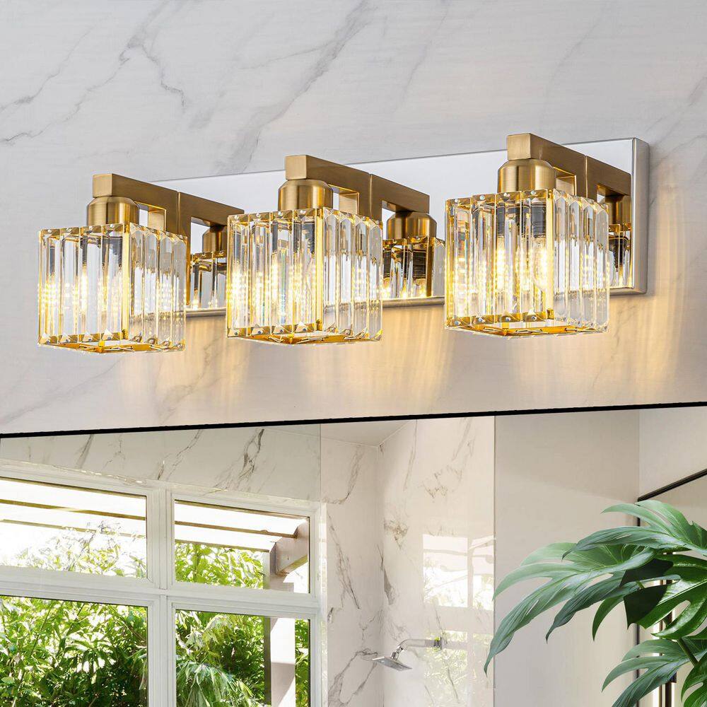Orillia 19.7 in. 3-Light Gold & Chrome Bathroom Vanity Light with Crystal Shades price history on PriceWatchPro