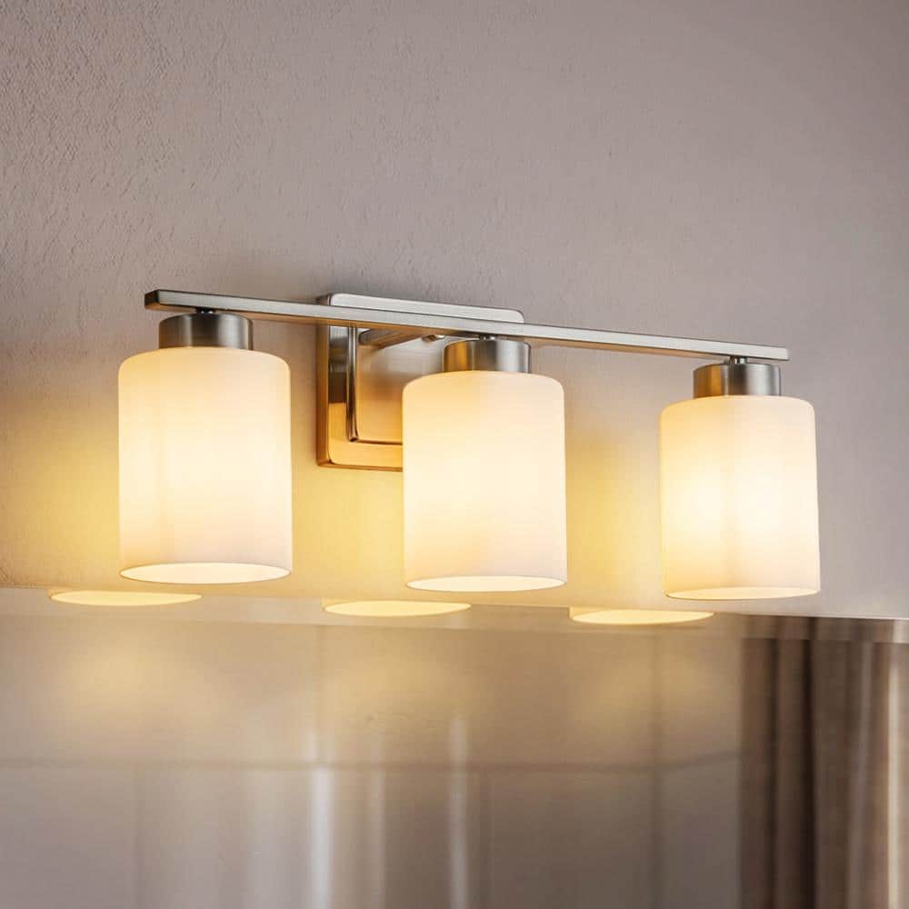 Modern 3-Light Bathroom Vanity Light Satin Nickel Wall Sconce with Frosted Glass Shades 21''  Wall Mounted Fixture price history on PriceWatchPro