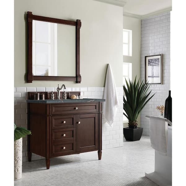 James Martin Vanities Brittany 36.0 in. W x 23.5 in. D x 34.0 in. H Bathroom Vanity in Burnished Mahogany with Parisien Bleu Top