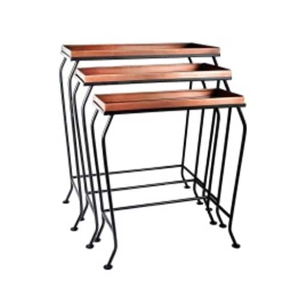 Hampton Bay 12 in. x 30.12 in. Antique Copper Rectangular Metal Patio Tray with Black Metal Stand (Set of 3)