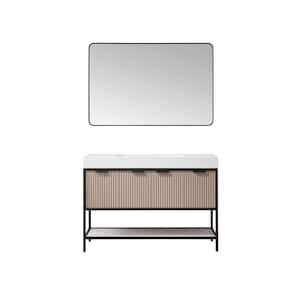 Marcilla 48 in. W x 20 in. D x 34 in. H Single Sink Bath Vanity in Almond Coffee with White Integral Sink Top and Mirror