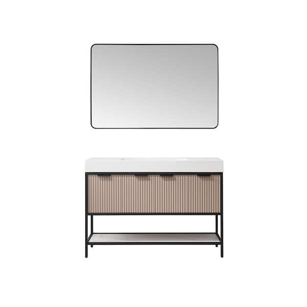 ROSWELL Marcilla 48 in. W x 20 in. D x 34 in. H Single Sink Bath Vanity in Almond Coffee with White Integral Sink Top and Mirror
