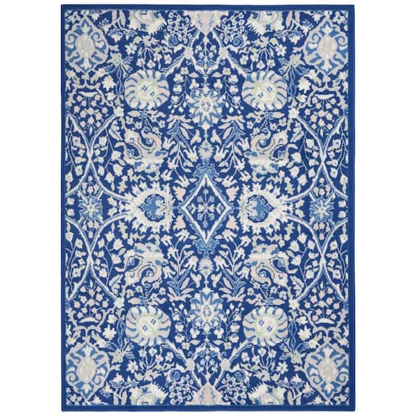 Nourison Whimsical Navy Multicolor 5 ft. x 7 ft. All-Over Design Traditional Area Rug
