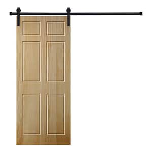 6-Panel Designed 80 in. x 32 in. Wood Panel Mother Nature Painted Sliding Barn Door with Hardware Kit