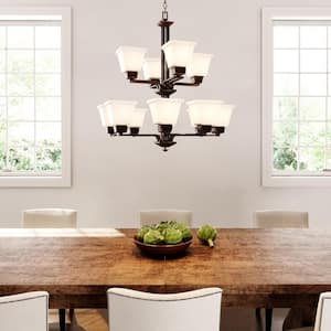 North Park 12-Light Venetian Bronze Chandelier with Etched Glass Shade