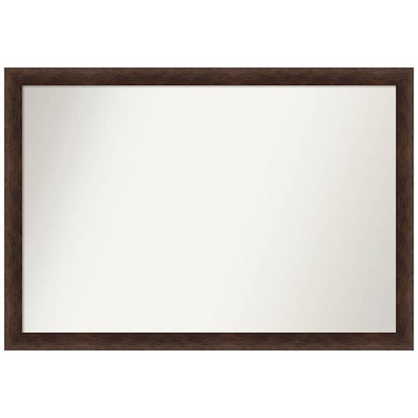 Amanti Art Warm Walnut Narrow 39 in. x 27 in. Non-Beveled Casual Rectangle Wood Framed Bathroom Wall Mirror in Brown