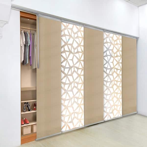 EMOH Icy Coast 58 in. - 110 in. W x 94 in. L Adjustable 5- Panel White Single Rail Panel Track with 23.5 in. Slates