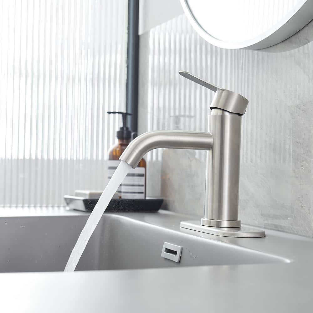 Brushed Nickel Single-Handle Bathroom Faucet with Deck Plate