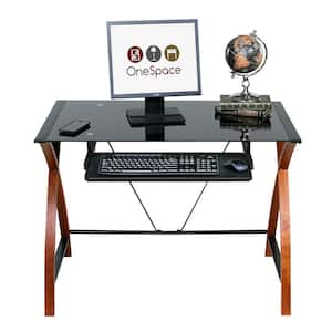 40 in. Rectangular Black/Brown Computer Desk with Keyboard Tray