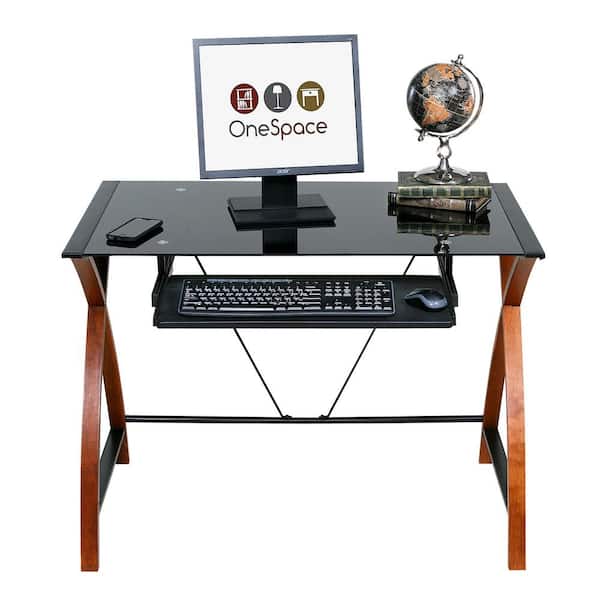 OneSpace 40 in. Rectangular Black/Brown Computer Desk with Keyboard Tray