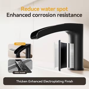 Matte Black Waterfall Widespread 3 Hole Bathroom Faucet, Modern Bathroom Faucet with Pop Up Drain and Water Supply Lines