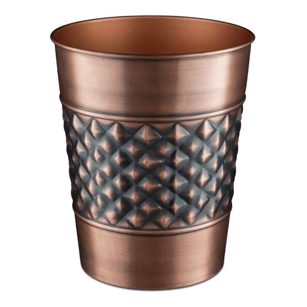 Copper and Black Geometric Embossed Metal Bathroom Trash Can