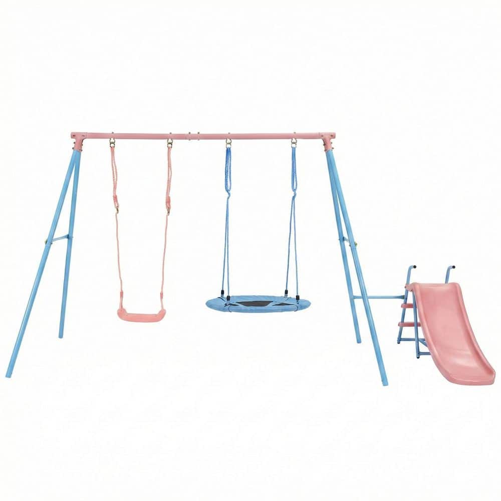 Two Swing Set with Slide Blue And Pink For Outdoor Kids Playground price history on PriceWatchPro