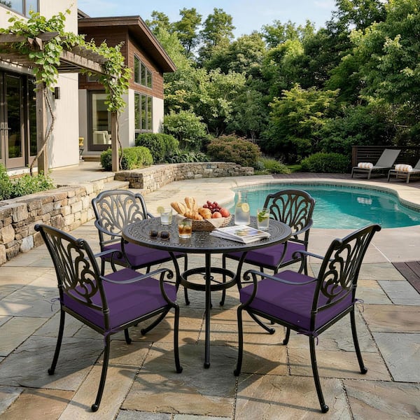 24 x 24 x 5 in. (4-Pack) Square Outdoor Waterproof Patio Replacement Seat Cushions with Ties and Handle, Purple