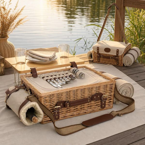 Numhew 1-Piece Natural Wicker Multifunctional Picnic Basket Set