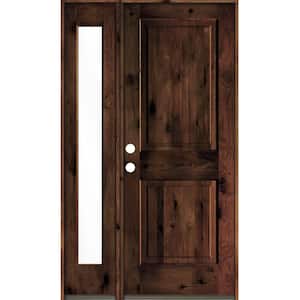 44 in. x 80 in. Rustic knotty alder 2-Panel Right-Hand/Inswing Clear Glass Red Mahogany Stain Wood Prehung Front Door