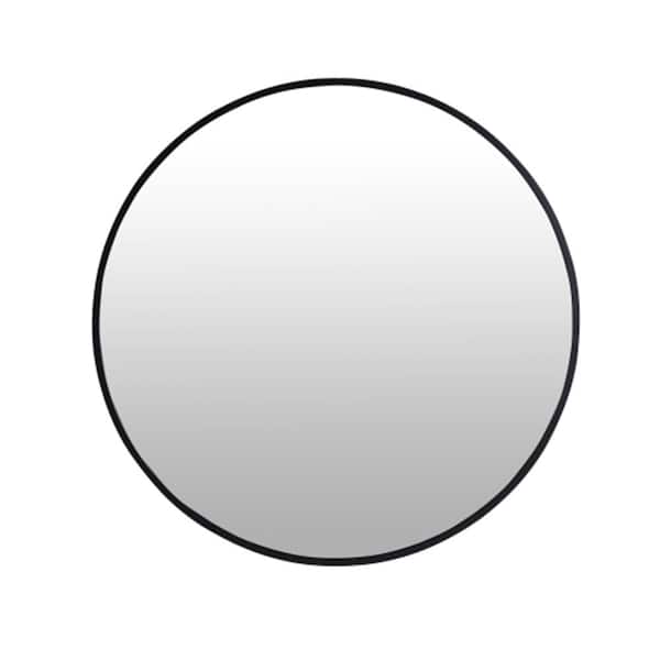 WarmieHomy 32 in. W x 32 in. H Large Round Aluminum Alloy Framed Black Circular Wall Mount Bathroom Vanity Mirror