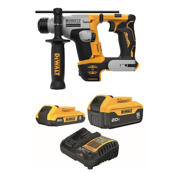 ATOMIC 20V MAX Lithium-Ion Cordless Brushless Ultra-Compact 5/8 in. SDS Plus Hammer Drill with 5 Ah and 2 Ah Batteries