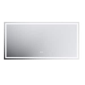 72 in. W x 36 in. H Rectangular Frameless Anti-Fog Wall Dimmable Backlit Dual LED Bathroom Vanity Mirror in Silver