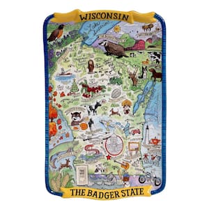 Wisconsin Souvenir 13 in. x 8 in. Multicolored Earthenware Rectangular Platter