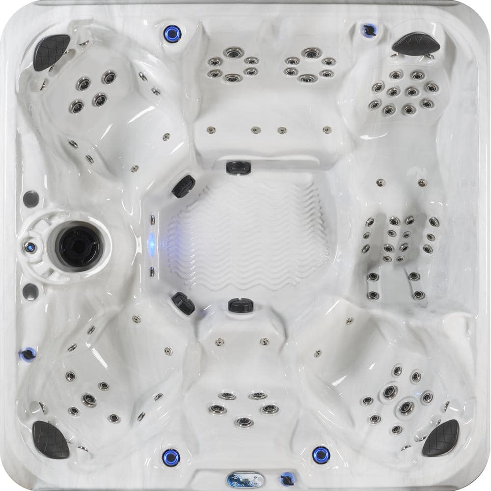 Amplified 6-Person Square Grey and White Hot Tub with 100 Jets