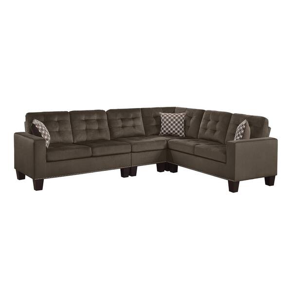 EVERGLADE HOME Boykin 107 in. W Microfiber Upholstery 2-Piece Reversible Sectional Sofa in Chocolate