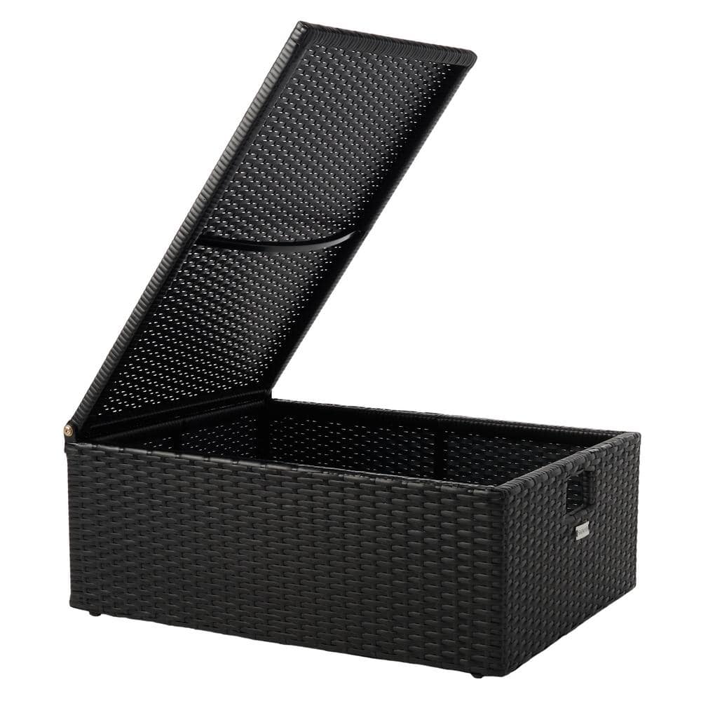 Pramla Black and Beige Wicker 2-Piece Outdoor Settee with Ottoman